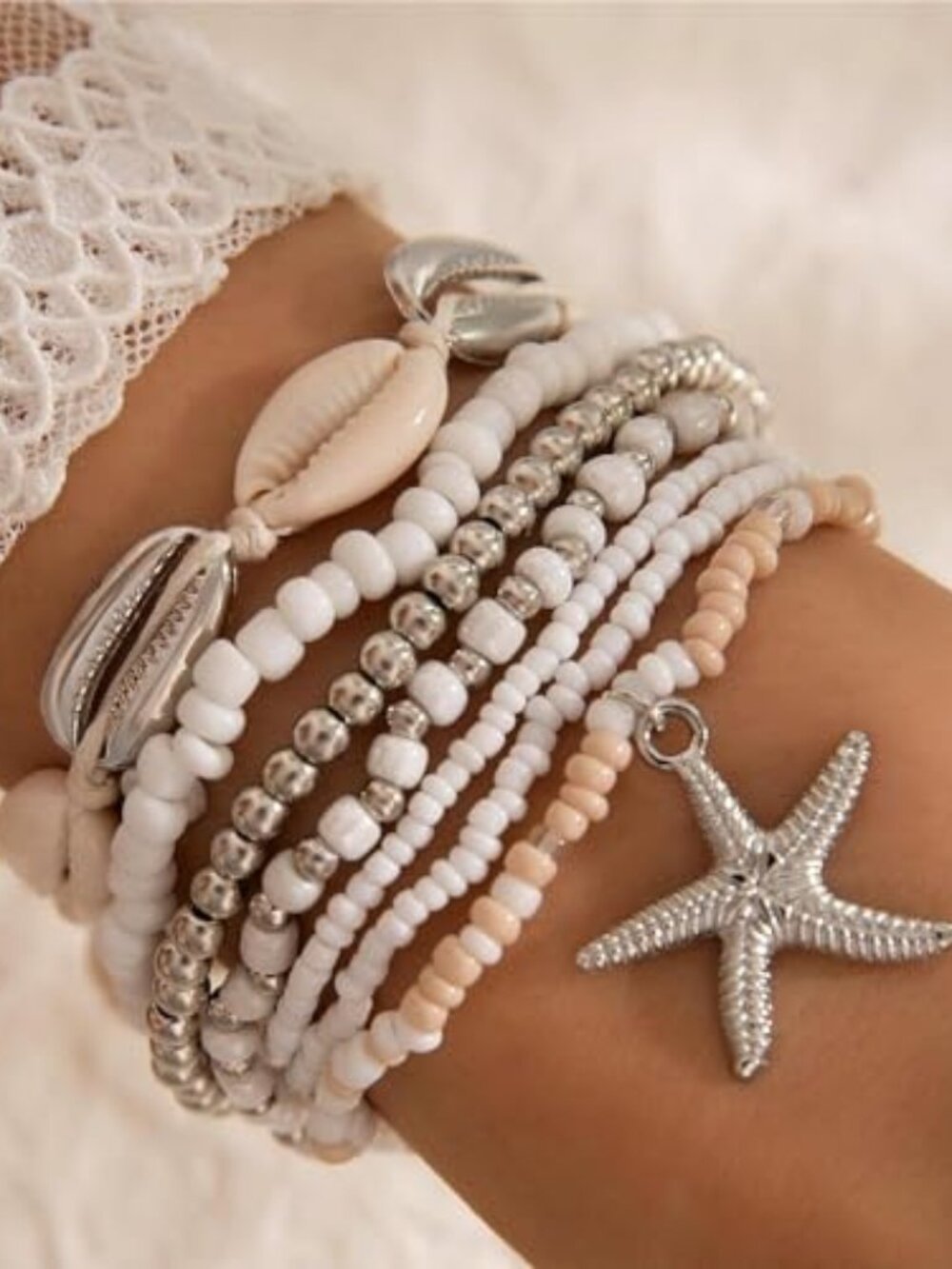 Beach Bracelets for Women Bohemian Stackable Heishi Surfer Bracelet Set